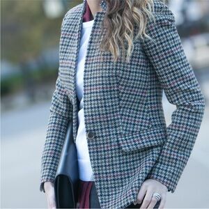 JCrew Stylish Houndstooth Blazer with featured collar